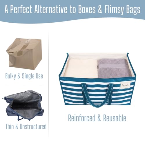 VENO 6 Pack Heavy Duty Moving Bags, Extra Large Storage Bags with Reinforced Handles & Strong Zippers, Foldable & Reusable Moving Box Alternative for Clothes & Dorm Storage - color: Classic Navy Stripe, size: 6 Pack