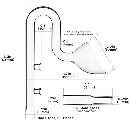 FZONE Aquarium Glass Mini Skimmer Lily Inflow and Outflow Sets for Mini Nano Tanks Filter Pipes(for 1/2inch Tubing)