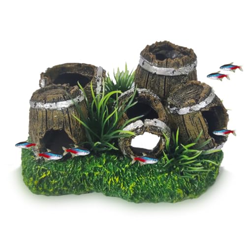 OMEM Fish Tank Decorative Landscaping Ornament Wine Barrel Resin Craft 5 Barrels Set with Fish Shrimp Hideout for Aquarium
