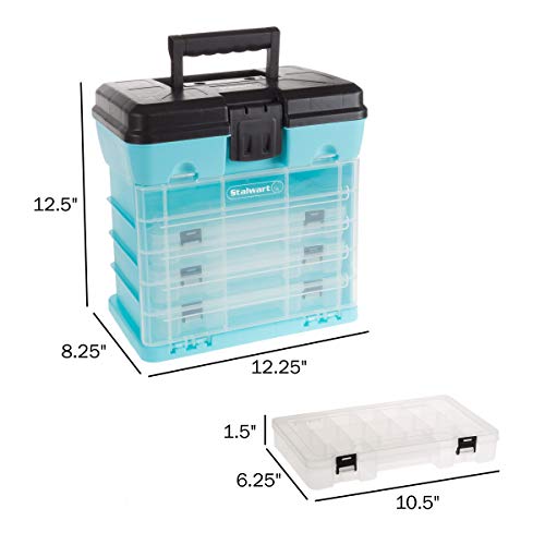 Small Parts Organizer Box - 10-Inch Portable Storage Case with 4 Removable Multi-Compartment Trays for Screws, Beads, Small Fishing Tackle, Hardware, and Craft Supplies by Stalwart (Light Blue) - color: Blue