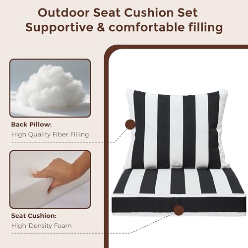 FUNHOME Outdoor Seat Cushion Set 24 x 24 x 4 Inch,Water Resistant Outdoor Chair Cushions for Patio Furniture,Thick Deep Seating Pads for Outside Chair Sofa Couch, Black White Stripe - color: Black White Stripe