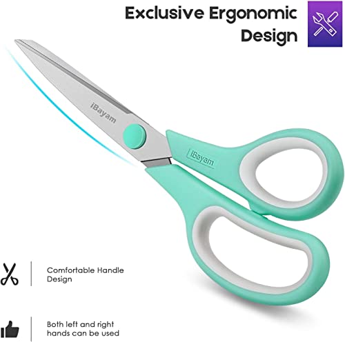 iBayam 8 '' Multipurpose Heavy Duty Scissors Bulk 24-Pack, 2.5mm Thickness Ultra Sharp Blade Shears with Comfort-Grip Handles for Household School Office Supplies, Right/Left Hand Tools - color: Mint, Grey, Purple, size: 24-Pack