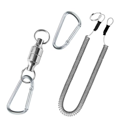 Magnetic Net Release Fly Fishing Net Retractor Magnetic Keychain, for Fly Fishing with Retractable Coiled Lanyard Carabiner - color: Silver Iron