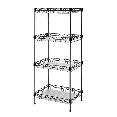 Storage Shelves, 4-Tier Wire Shelving Unit with Baskets Storage Rack Corner Shelf Shelving Adjustable Storage Shelf, 11.8" D x 15.7" W x 47" H, Black - size: 4-Black Net basket rack