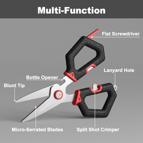 SNAIL TRAIL 2 Sets Fishing Braided Line Scissors, 6-inch & 4.5-inch Fishing Line Cutters Combo, Serrated Stainless Steel Fishing Shears for Saltwater, Fish Wire Cutters - color: Red-Black