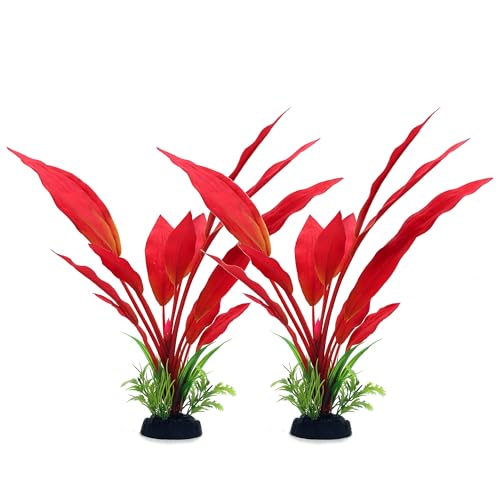 ALEGI Silk Aquarium Plants, 12 Inch Artificial Silk Plants Decorations for Fish Tank,Aquarium Décor Plastic Plants (Red, 2 Pack) - color: Red