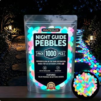 Colorful Glow-in-the-Dark Garden Stones, Night Light Guide, Glow in the Dark Garden Stones for Outdoor Walkway Landscaping Fish Tank Aquarium Luminous Stepping Stones Decor 2026 New (1000, Colorful)