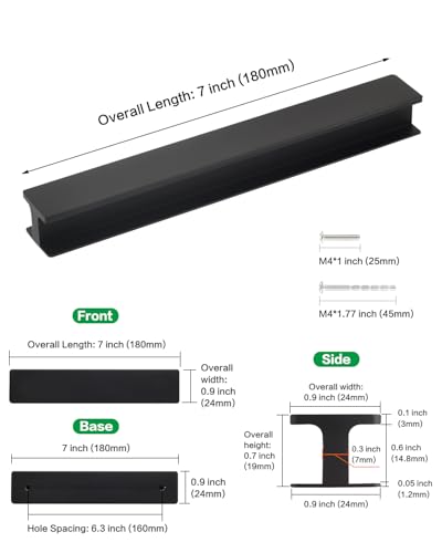 5 Pack Adhesive Drawer Handles Matte Black 7 Inch Long Cupboard Door Pulls Stick On Cabinet Pulls No Drill Glass Doors Handle Peel and Stick Barn Door Handles - color: H-Matte Black, size: 7 Inch