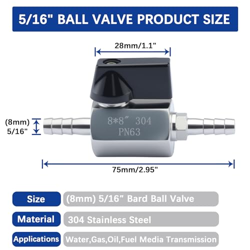 5/16” Hose Bard Ball Valve, 304 Stainless Steel Mini Fuel Shut Off Valve,Heater Hose Shut Off Valve for Water Gas Fuel Drip Irrigation and Aquariums - size: 5/16″ Hose Barb