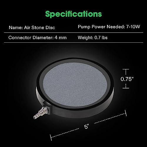 VIVOSUN Air Stones Disc 5 x 5 Inch with Shell for Aquarium, Fish Tank and Hydroponics Air Pump - size: 5 inch