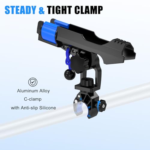 Fishing Rod Holder for Boat, Clamp on Fishing Pole Holders for Boats Fit Round Tube, Secure Rod Holders with Protective Bungee Cords and Sliding Loop for Anglers Gift