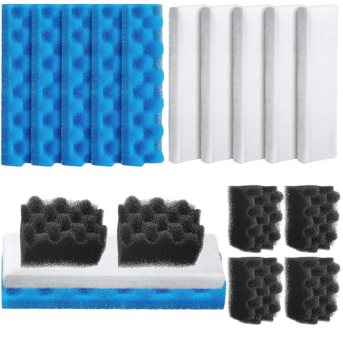 Threlaco 18 Pcs Bio Sponge Set Compatible with Fluval 406/407 Aquarium Filters Compatible with Aquarium Filters Including Blue White Black Bio Sponge for Replacement Filter Media Kit - style: 406/407