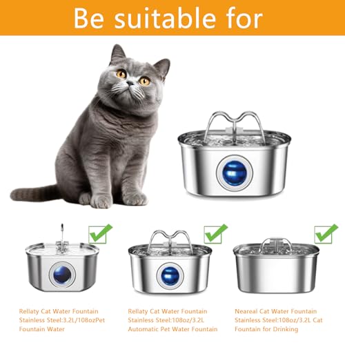 12Pack Cat Water Fountain Filters with 12 Pack Pre-Filter Sponges for 3.2L/108oz Stainless Steel Pet Water Fountain with Water Level Window