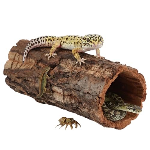 Homoyoyo Natural Cork Bark Round Reptile Hideout-hollow Tree Trunk Climbing Hide-wooden Terrarium Decor Shelter Cave for Gecko Lizard Snake Spiders Hermit Crab Habitat Accessories-rainforest Terrarium - color: Coffee
