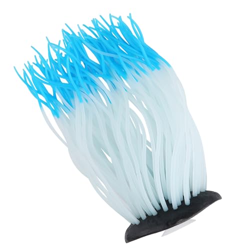 Simulation Anemone Artificial Anemone Glow in the Dark Silicone Aquarium Decor with Strong Suction Cup for Fish Tank Ornament (Blue) - color: Blue