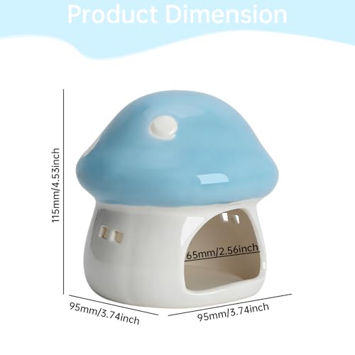 AnRui Ceramic Mushroom Aquarium Decor Cute House Betta Fish Tank Accessories Decoration Hideout Cave for Small Fish, Shrimp, Goldfish and Reptiles, Easy to Clean (Blue, Small) - color: Blue, size: Small