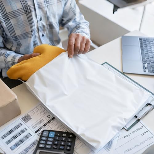 ZAVOOS 200 Pieces Poly Mailers, Strong Adhesive Plastic Shipping Bags for Small Business, Waterproof Tear-Resistant White Mailing Envelopes for Packaging Clothing, Books, 4 Assorted Sizes