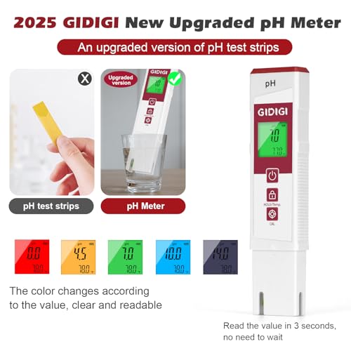 pH Meter for Water with Color Display pH Test Strip Function Pro Digital pH Level Tester ATC pH Calibration Kits Water Quality Tester for Pool Spa Hot Tub Hydroponics Aquarium Drinking Water - color: White