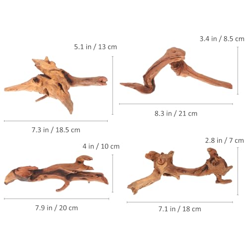4pcs Driftwood for Fish Tank Aquarium Decor, Natural Driftwood Branches 15-20cm for Freshwater Aquascaping and Reptile Habitat Accessories