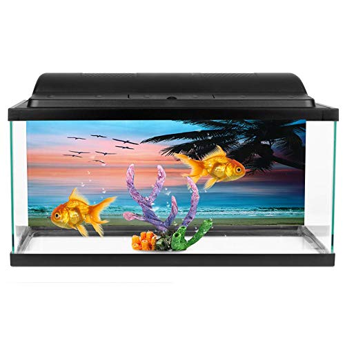 Aquarium Poster, Realistic Seaside Sunset Clouds Pattern Aquarium Background Poster 3D PVC Self Adhesive Fish Wallpaper Sticker for Aquarium Fish Decoration(61 * 30cm)