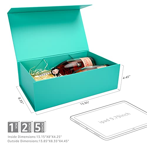 LIFELUM Large Gift Boxes with Lids,5 Pack 13.85 x 8.35 x 4.45 inch Rectangle Collapsible Gift Boxes with Ribbon,Card,Shredded Paper Filler Christmas,Birthdays - color: Green Blue, size: 1 count (Pack of 5)