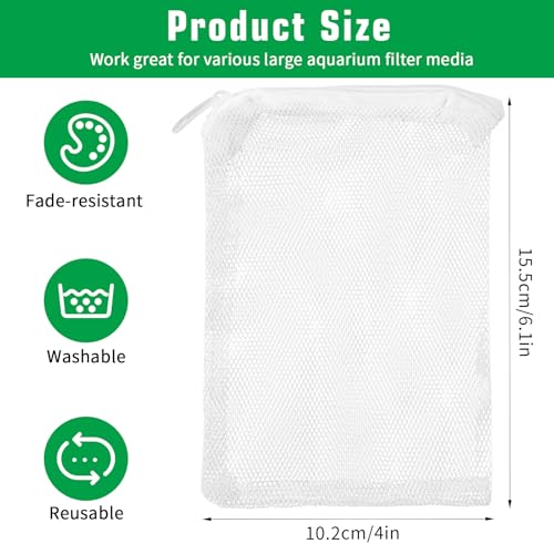 10 pcs Aquarium Media Bag with Zipper, Reusable Fine Mesh Bag for Aquarium Filter Media, 5.9" x 3.9" - color: White