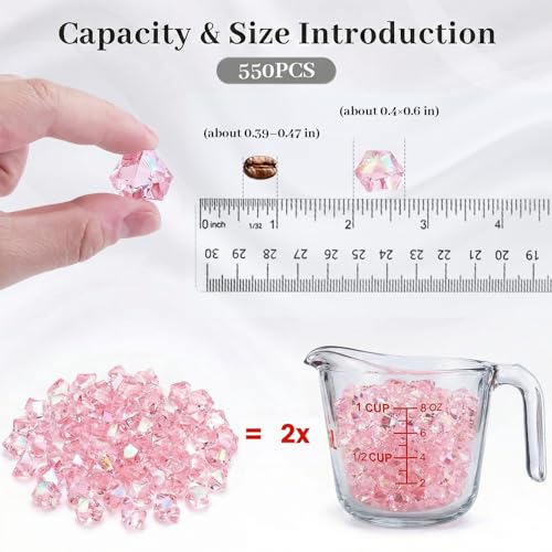DomeStar 550PCS Bright Pink Vase Fillers, Small Acrylic Fake Ice Rocks Gems Crystals Diamonds for Table Centerpiece Fish Tank Table Scatter Photography Props Display (0.4 * 0.6) - color: Bright Pink