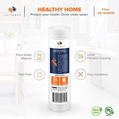 Aquaboon 5 Micron 10 x 2.5 Grooved Sediment Water Filter Replacement for Whole House Filter Cartridge Compatible with AP110, WHKF-GD05, CFS110, 50-Pack