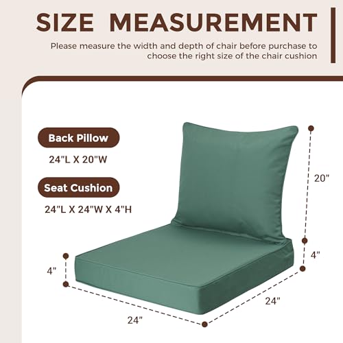 FUNHOME Outdoor Seat Cushion Set 24 x 24 x 4 Inch,Water Resistant Outdoor Chair Cushions for Patio Furniture,Thick Deep Seating Pads for Outside Chair Sofa Couch, Aqua Leala - color: Aqua Leala