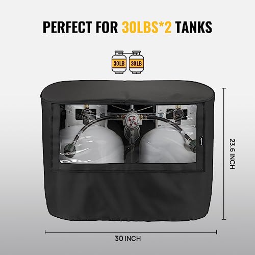 BougeRV Propane Tank Cover, Visible Valve, Fit Dual 30lb Tanks, Waterproof 600D Oxford Replacement Covers for Trailer/Camper, RV Parts Accessories (Black) - size: 30LB