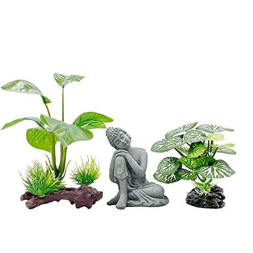 Fish Tank Decorations Aquarium Decoration 4inch Ornaments Accessories Betta Fish Rest Leaf Buddha (Type-B-Set-Buddha)