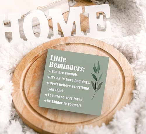 SRADMO Inspirational Little Reminders Wood Box Sign Desk Decor, Inspirational Desk Decor, College Motivational Positive Affirmation Gifts Box Sign For Office Home Dorm Tabletop Shelf Decoration(Greeen) - color: green, size: 5″×5″
