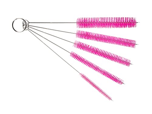 10" Lab Tube Cleaning Brush Set (5-Pack Large) - Flexible Stainless Steel Handles & Heavy Duty Nylon Bristles for Test Tubes, Bottles, Pipes, and Detailing, Pink - color: Pink, size: Large 5 Pack (8mm 12mm 16mm 20mm 24 mm)