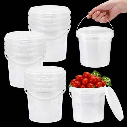 12 Pcs White Plastic Bucket with Lid and Handle, Food Grade Buckets with Lids, Ice Cream Containers Food Safe Bucket for Multipurpose Storage Paint Water Art Crafts Projects (1.26 Quart) - size: 1.26 Quart
