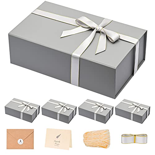 LIFELUM Large Gift Box,13.85 x 8.35 x 4.45 inch Grey Gift Box Set of 5 with Magnetic Lid for Presents with Ribbon,Card,Shredded Paper Filler Gift for Mom Valentine's Day,Christmas Presents - color: Grey, size: 1 count (Pack of 5)
