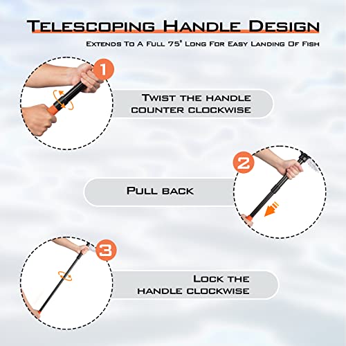 KastKing Brutus Fishing Net, Foldable Extendable Fish Landing Net, Lightweight & Portable Fishing Net with Soft EVA Foam Handle, Holds up to 44lbs/20KG, Fish-Friendly Mesh for a Safe Release - size: 75" Total Length(extendable), style: Silicone Net