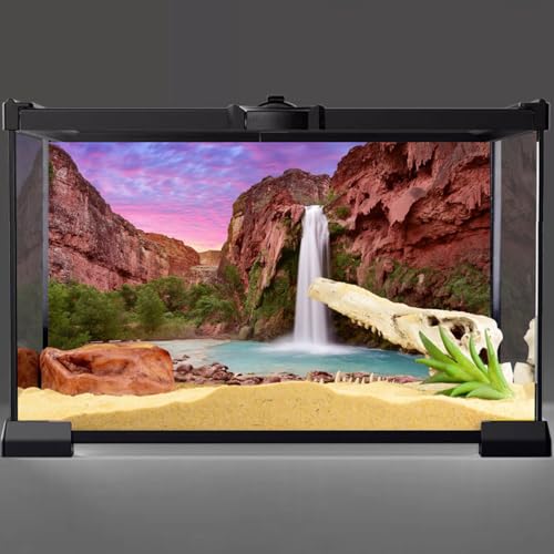AWERT 24x16 inches Reptile Habitat Background Sunset Mountain Waterfall Terrarium Background