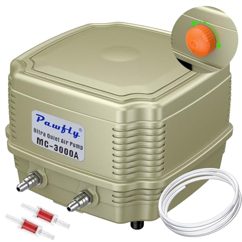 Pawfly 254 GPH Aquarium Air Pump, Quiet Adjustable Dual Outlet Oxygen Aerator with 13ft Airline Tubing & Check Valves for 300 Gallon Fish Tanks Ponds