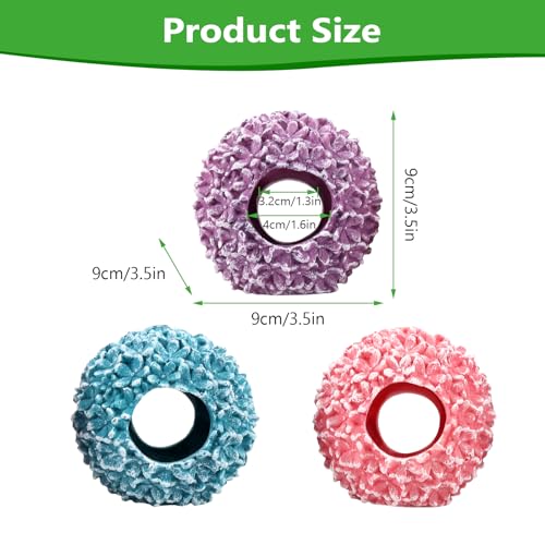 3-Pack Flowerball Aquarium Decorations Resin-Set of Hollow Floral Fish Tank Ornaments with Hiding Space-Approx. 3.5" L x 3.5" W x 3.5" H Each(Flowerball-3pcs) - color: Flowerball-3pcs