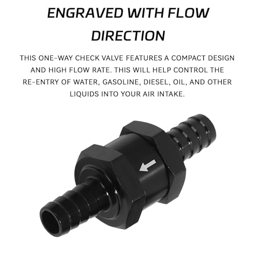 3/8" Aluminium Alloy One Way Fuel Check Valves, Brake Booster Check Valve Engraved with Flow Direction, Fuel Line Check Valve for Petrol, Diesel, Gas, Oil, Water, Ship Fuel Systems(10mm) - size: 10mm