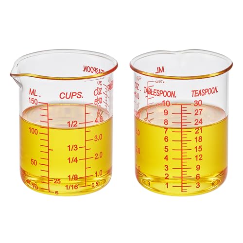 High Borosilicate Glass Measuring Cup-V-Shaped Spout，Glass Measuring Beaker for Kitchen or Restaurant, Easy to Read, 150 ML (5 Oz)-Pack of 2 - size: 150ML(5.0OZ)-Pack of 2