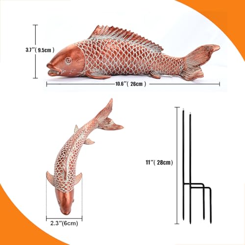 Outdoor Statues Garden Koi Fish Decor, 2pcs Antique Copper Koi Fish Sculpture for Pond Lawn Patio Porch Yard Decor Home House Ornaments, Birthday Gardening Gifts for Grandma Women - size: Small-10.6 inches Long