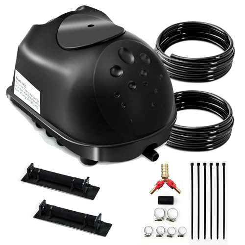 Luckerain Pond Aerator - 16000 Gallon Aerator for Outdoor Ponds, 2 Weighted Air Lines and 2 Submersible Diffusers, Black - size: 2 Diffusers / Up to 16000 Gallon