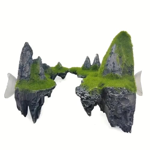 Aquarium Rocks Fish Tank Decoration Resin Moss Mountain Aquarium Decor Realistic Sky City Landscape with Lush Greenery, Fish Tank Landscaping Fairy Garden