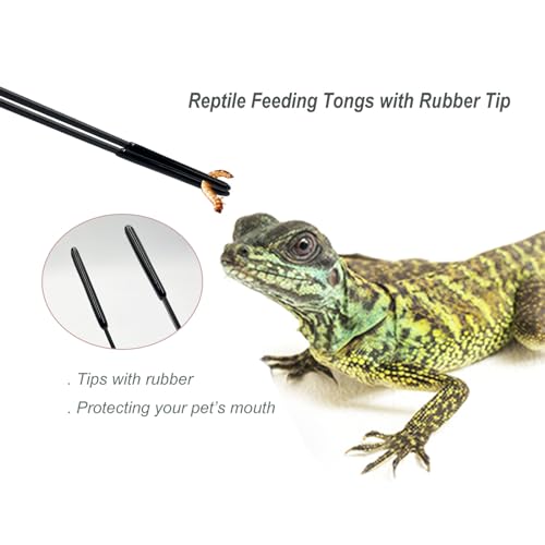Stainless Steel Straight and Curved Tweezers Aquarium Tweezers with Rubber Tips Long Handle Reptile Feeding Tongs for Fish Tank Aquatic Plants, 2pcs, 10.6 Inch, Black