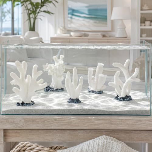 FOMIYES Fish Tank Decorations - 5pcs White Resin Coral Landscaping Accessories, Fake Diorama Supplies, Ocean Kit, Aquarium Reef Ornament Plant