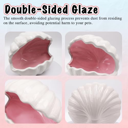 Axolotl Hide Shell Shape Ceramic Fish Tank Cave, Double Sided Glaze, Fish Tank Decor Shelter for Small Pet Frog Fish Betta (Extra Large, Pink)