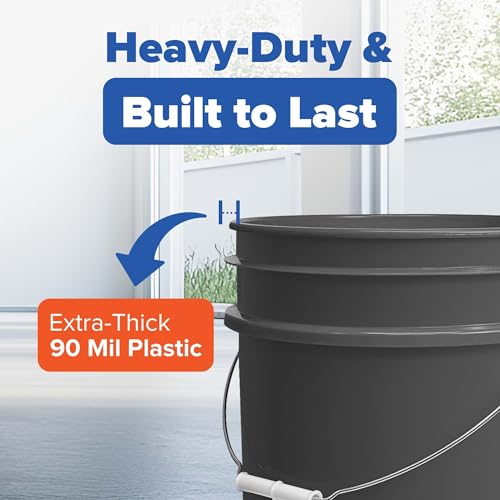 ePackageSupply 5 Gallon Plastic Bucket with Airtight Lid | Made in USA | Food Grade Bucket | BPA-Free | Heavy Duty 90 Mil All Purpose Pail | One 12" Rubber Mallet & One Lid Opener Included | 1 Pack - color: Gray, size: 1 Pack