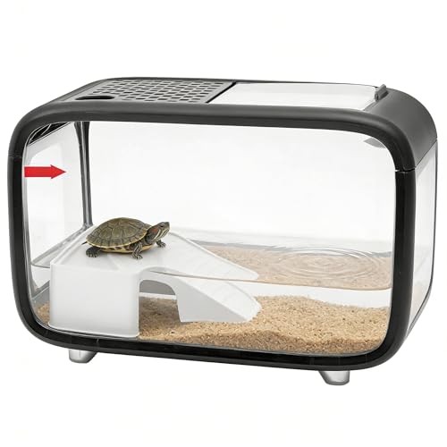 Turtle Tank with Basking Platform/Hideout, 3 Gal Escape-Proof Turtle Aquarium, Multi-Zone Aquatic Tortoise Enclosure for Tortoise,Fishes and Amphibians (Black) - color: Black