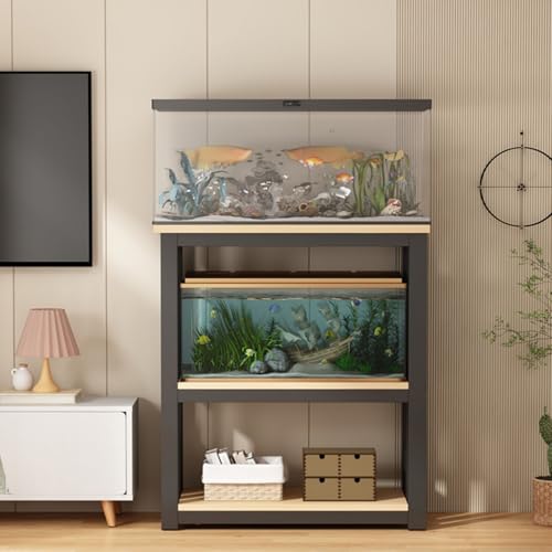 Adjustable Aquarium Stand with 2-Tier Shelves, Rimless Fish Tank Table for Home & Office, Holds 100kg, Beige, Compact Size (50x40cm/19.6x15.7in) - color: Beige, size: 50x40cm/19.6x15.7in